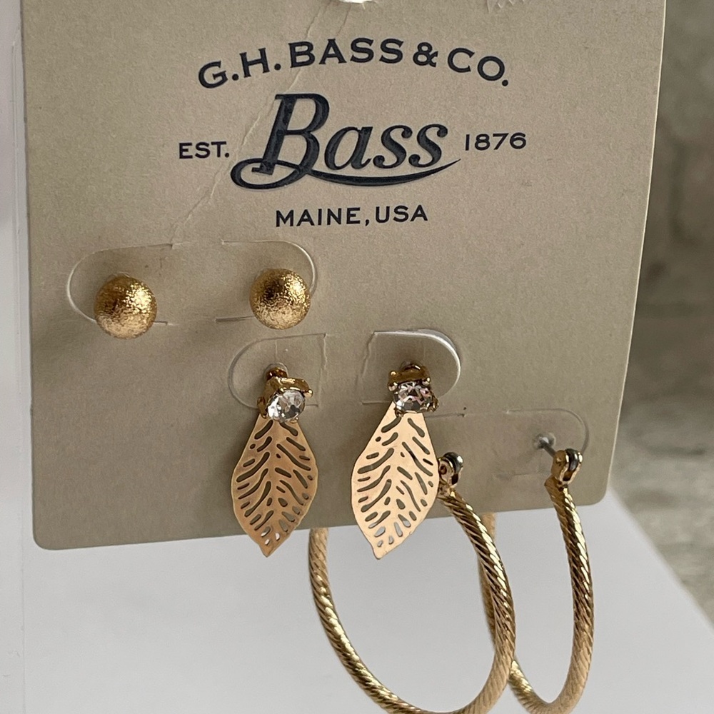 Bass & Company Earrings, Set of Three Gold Tone
